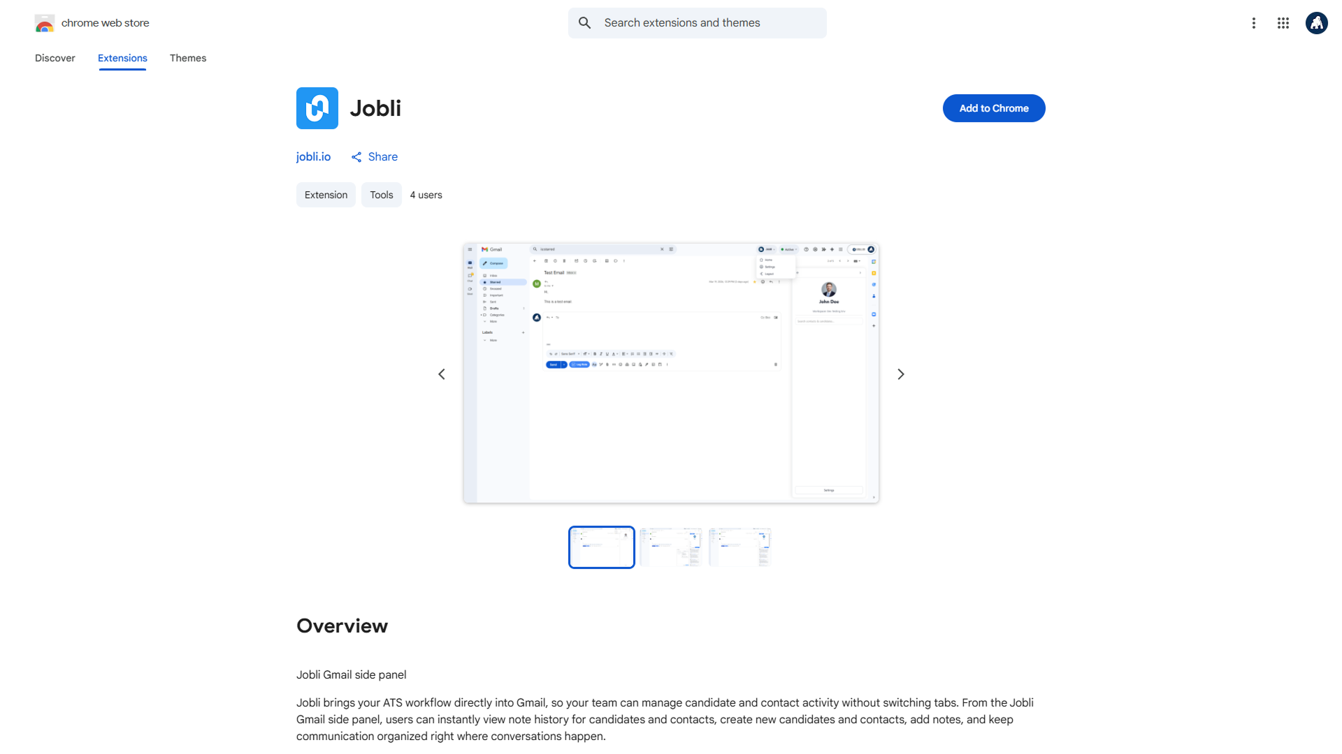 Jobli Chrome Gmail Extension screenshot 1